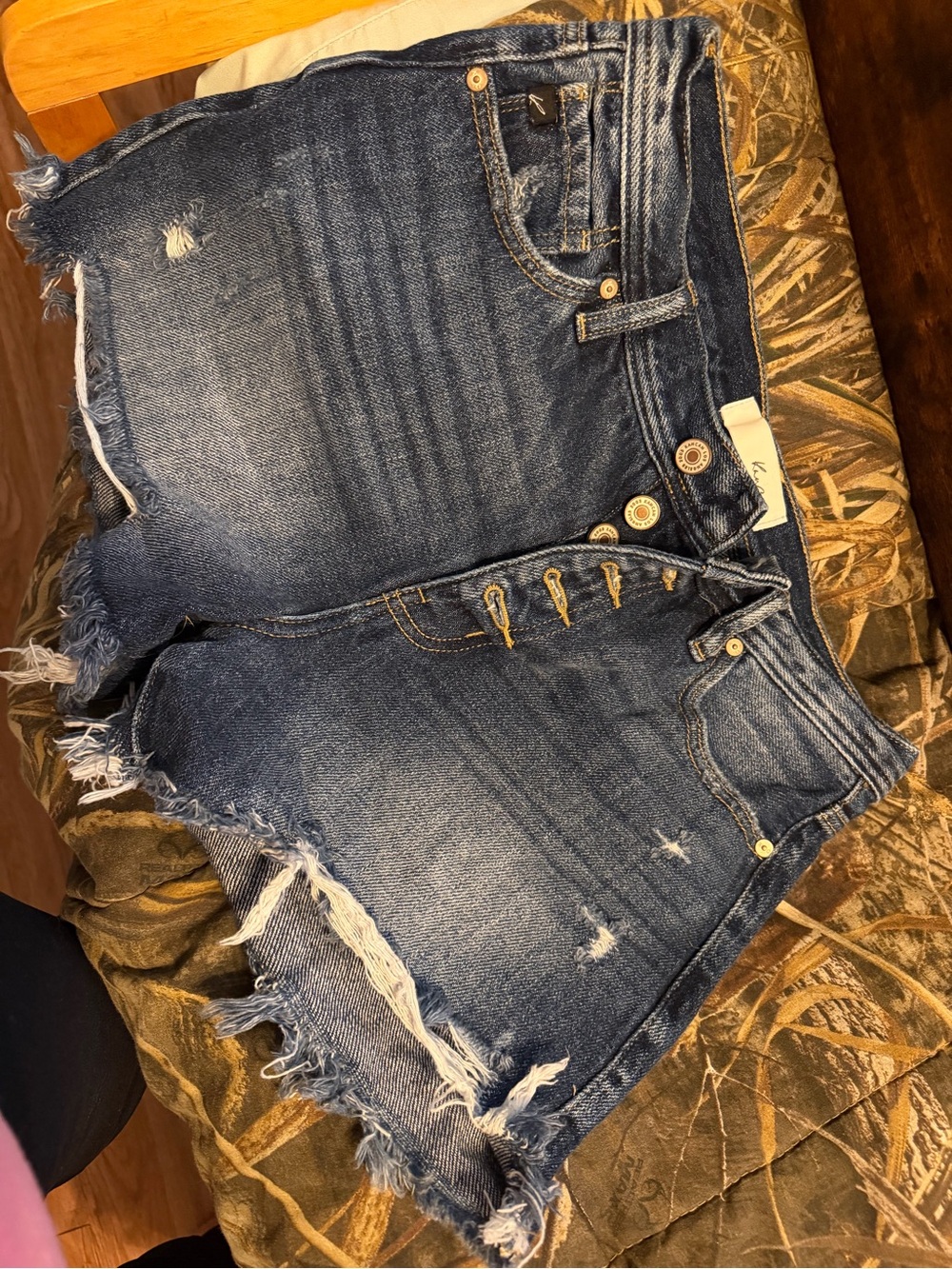 KanCan Dark Blue Distressed High-Rise Jean Shorts